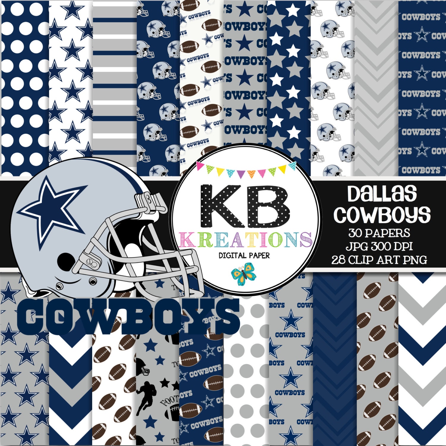 DALLAS COWBOYS Digital Paper Pack 30 Papers 28 by KBKreations209