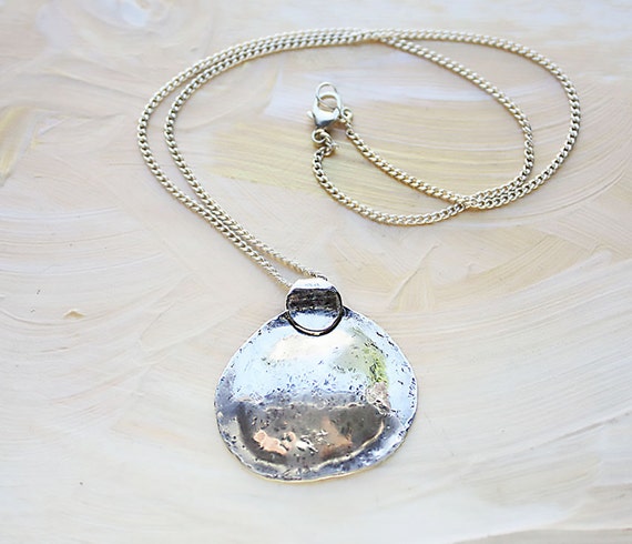 Sterling Silver Necklace big silver pendant organic round