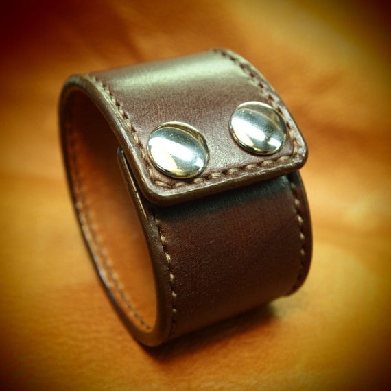 Brown Leather cuff bracelet Bridle Leather, calf lined hand stitched wristband Custom made for You in NYC by Freddie Matara