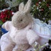 Reserved for Laura/ Mohair Sleeping Bunny Doll, Hand Knit Stuffed Animal, Heirloom Collectible/ Dandelion; Soft as a Cloud
