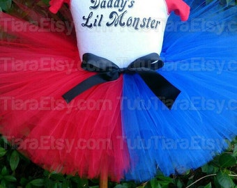 SALE Girls Halloween Costume Tutu Harley Quinn Suicide Squad Tutu Red and Blue 8" Extra Full Tutu Skirt for Girls - Tutu Only