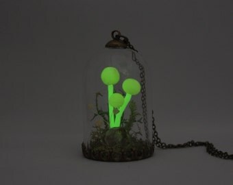 Glow Mushroom Pendant,Mushroom Necklace,Moss Terrarium Jewelry,Whimsical Jewelry,Glow in the dark jewelry,Woodland Jewelry,Fairy Garden