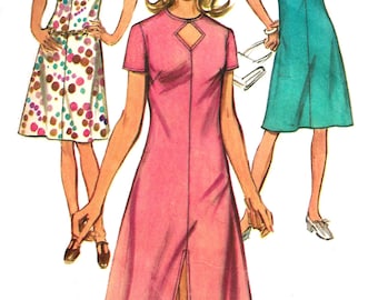 1970s Dress Pattern Keyhole Neckline Simplicity Vintage Sewing Women's Misses Size 16 Bust 38 Inches