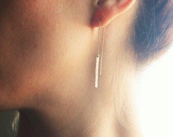 Threader Earrings, Drop Earrings, Gold Earrings, Gold Bar Earrings, Dangling Earrings, Gold, Rose Gold