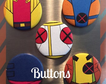 X-Men BUTTON set Rogue-Storm-Jubilee-Psylocke-Jean Grey Marvel