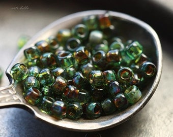 sale .. AQUA SEED BEAD .. Glossy Picasso Czech Glass Seed Beads Size 8 (4637g)