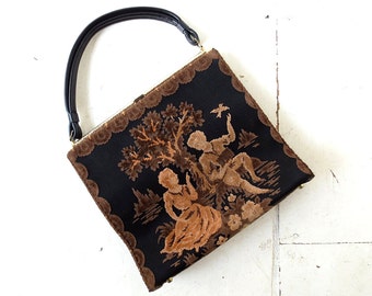 Vintage Tapestry Bag | 1960s Purse | Velvet Purse | Oversized Purse