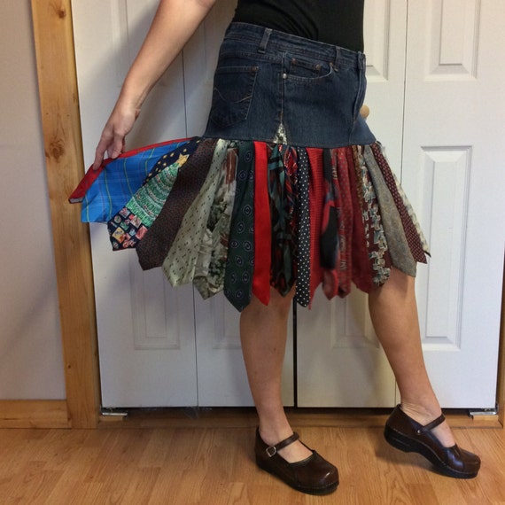 Upcycled Denim Skirt/Plus Size Jean Skirt/Knee Length