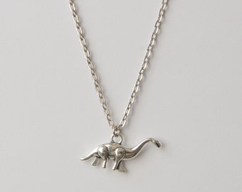 Silver Dinosaur Necklace, Longneck Dinosaur, Dinosaur Jewellery, Unisex Necklace, Cute Dinosaur Jewellery, Antiqued Silver Neck