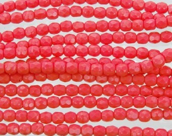 3mm Faceted Opaque Coral Firepolish Czech Glass Beads - Qty 50 (BW203)