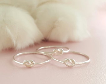 Silver Love Knot Ring gifts for mum tiny friendship ring super thin sterling silver stacking ring love knot thumb ring midi ring pinky ring