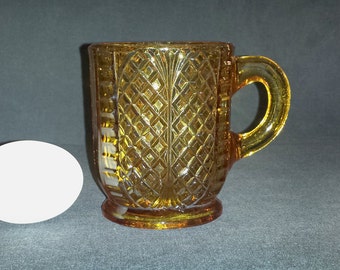 Early American Pattern Glass Mug / Antique Amber Pressed Glass Mug 415 / 1880s Amber Pattern Glass Mug / EAPG Amber Mug