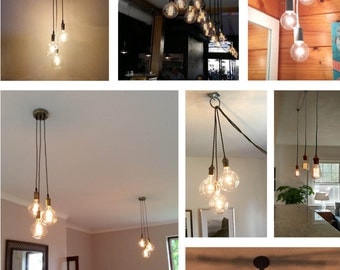 3 Cluster Any Colors- Multi Pendant Clustered Chandelier - Unique Lighting - Vintage Style - Make your own - LED Bulbs - Modern Lights
