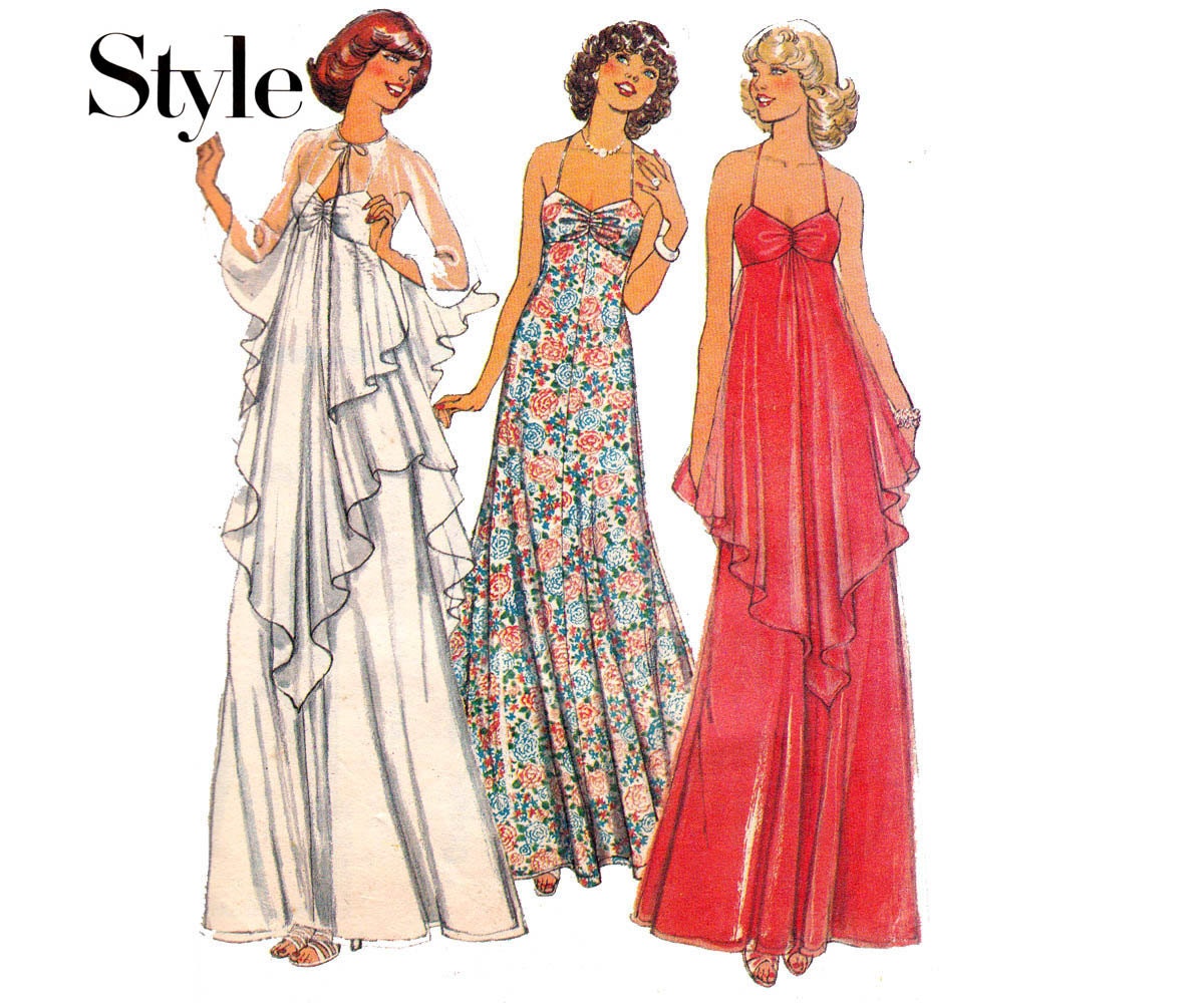 70s Maxi Dress  Evening  Cape Pattern  Style 1585 Vintage