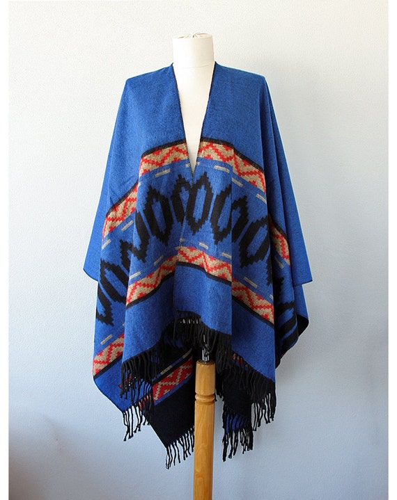 Poncho dark blue cape Women clothings native outerwear Winter