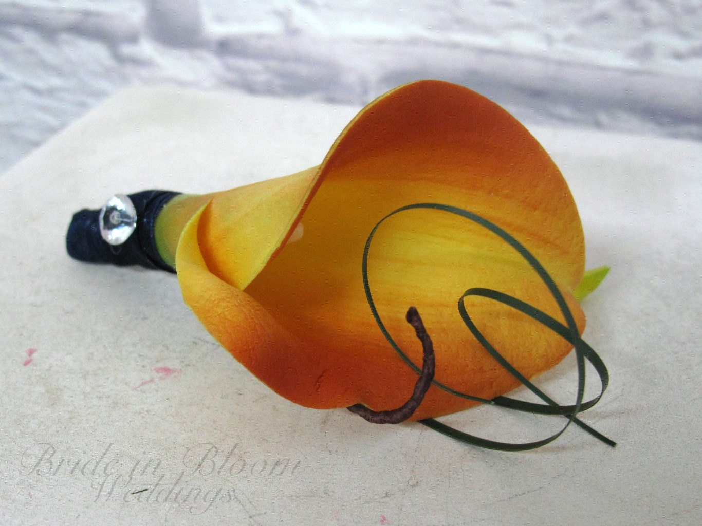 Wedding boutonniere Orange calla lily Groomsmen boutonnieres