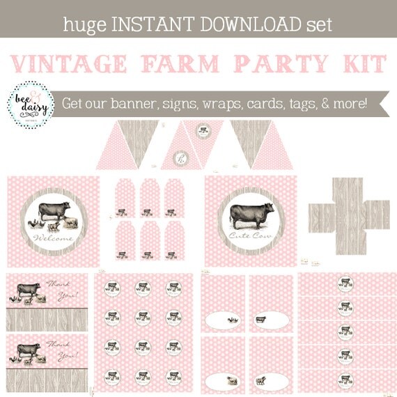 Pink Farm Birthday Party, Farm Baby Shower, Farm Birthday Decorations, Farm Baby Shower Decorations, Farm Party Decorations, BeeAndDaisy Il_570xn