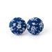 Blue stud earrings - floral button earrings - tiny fabric earrings - flowers leaves indigo small