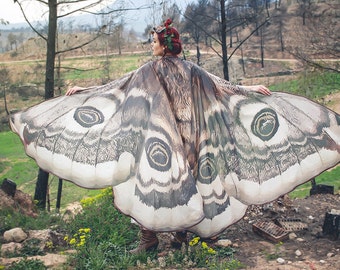 Moth wings butterfly cape fairy cloak brown and white costume adult bridal fairy handfasting