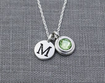 Personalized Initial Necklace, Birthstone Initial Jewelry, Peridot, Personalized Mother Necklace, Grandma Birthstone Necklace