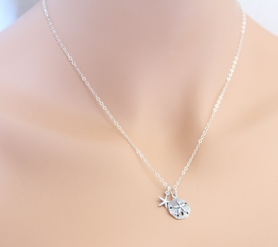Starfish Sand Dollar Necklace Sterling Silver Weddings by beadxs