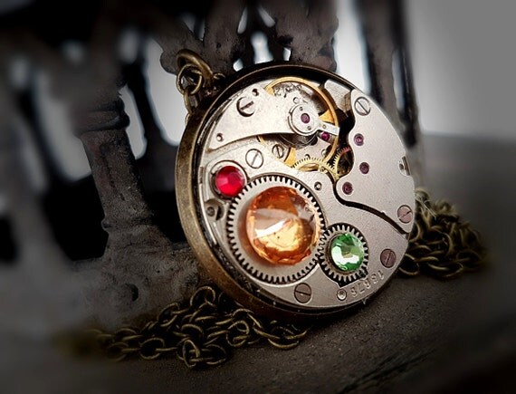 Steampunk Pendant, Rainbow - Vintage Watch Movement with Swarovski Crystals by FunkyGlam steampunk buy now online Steampunk Pendant, Rainbow - Vintage Watch Movement with Swarovski Crystals by FunkyGlam steampunk buy now online