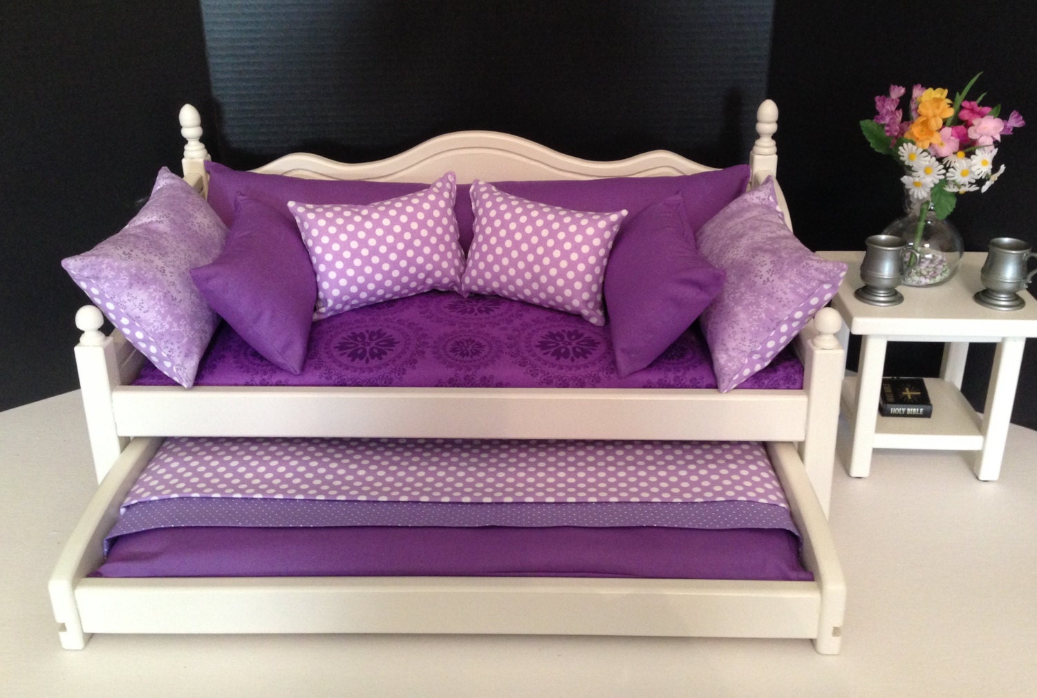 American Girl Doll Furniture trundle daybed with purple