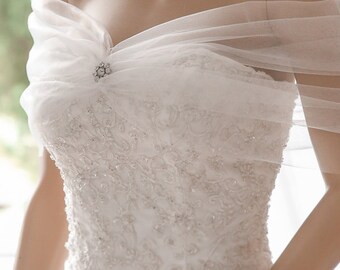 Bridal Wrap, Wedding Cover Up, Wedding Shrug, Bridal Bolero in silk, tulle white or ivory bridal shawl. Can be worn two ways!