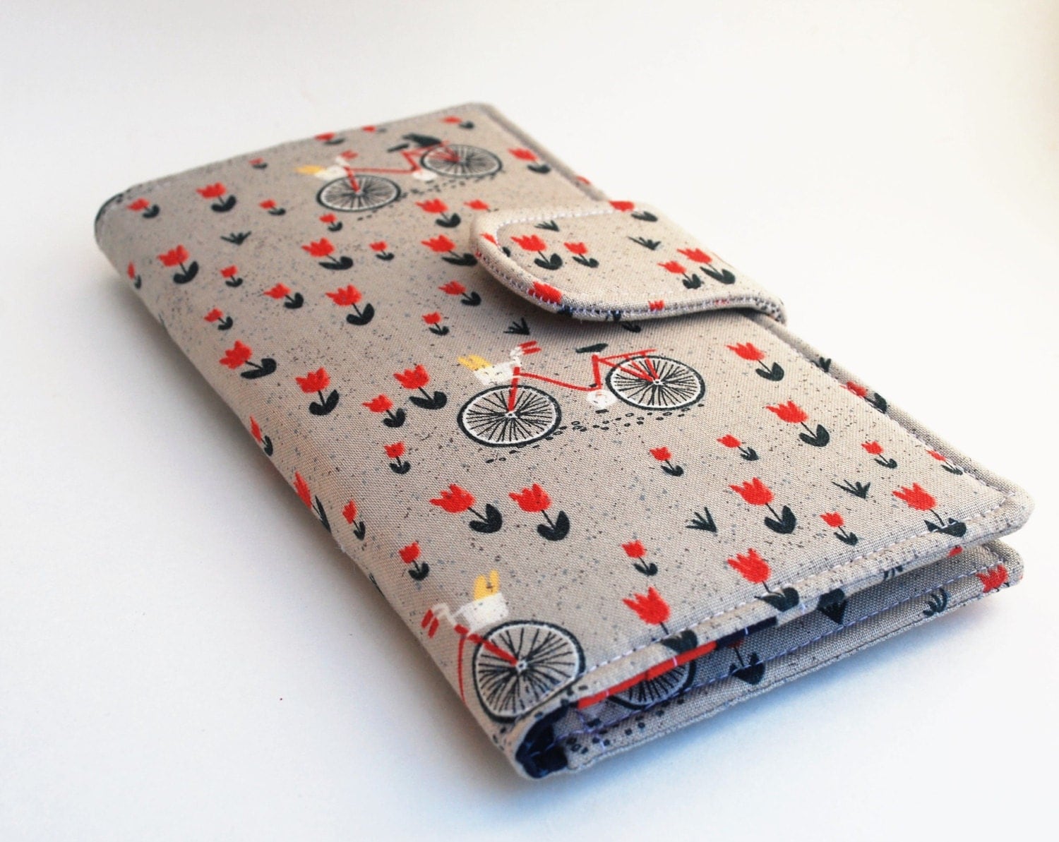 Womens Clutch Wallet Fabric Bi fold Vegan Wallet Bicycle