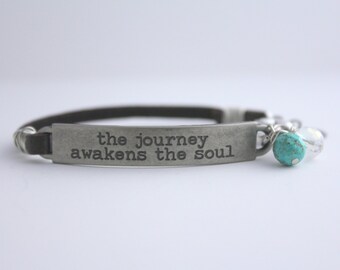 Inspirational Bracelet, Girlfriend Gift, Spiritual Bracelet, Leather Bracelet, Travel Quote Jewelry, Journey Bracelet, Love Bracelet