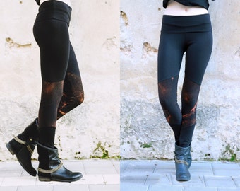 Goth Leggings, Black Leggings, Women Yoga Leggings, Rocker Leggings, Hand Bleach Dyed Leggings