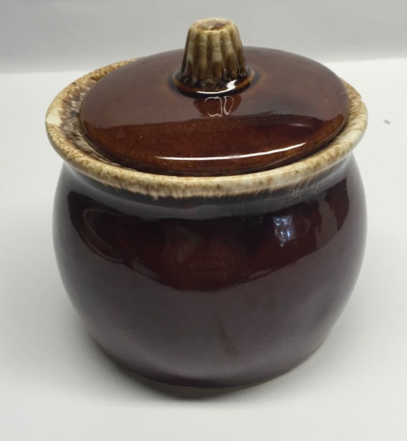 Hull Sugar Bowl Oven Proof Made in USA Brown Drip Glaze