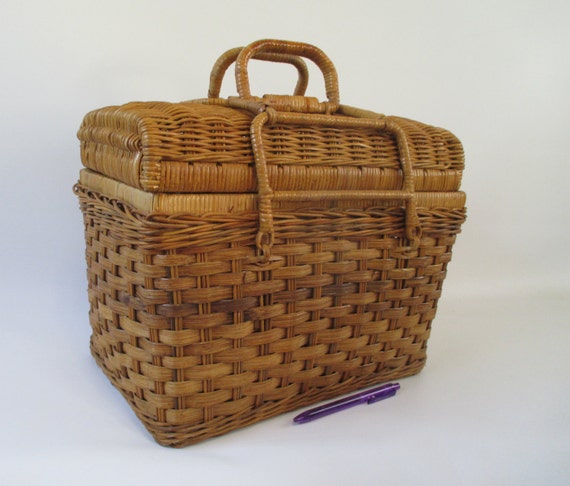 Wicker Basket Vintage Picnic Hamper Travel Lunch Box Woven