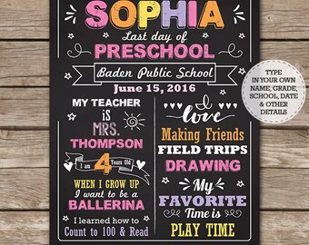 Pink Preschool Chalkboard - First Day of School Chalkboard - Last Day of School Chalkboard - Graduation - Download & Edit in Adobe Reader