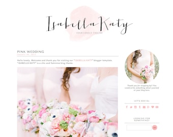 Blogger Template Premade Blog Theme Design Isabella Katy - Instant Digital Download, Feminine, Pink