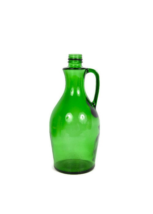 Vintage Emerald Green Glass Bottle Wine Jug By Levintagegalleria