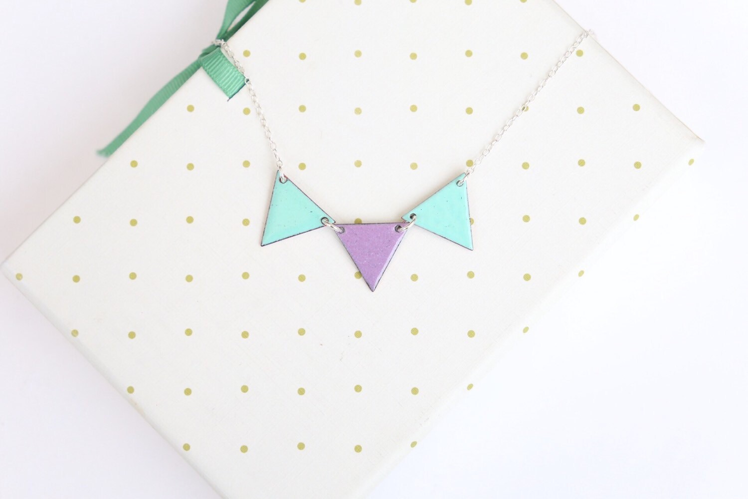 Colourful Bunting Necklace in turquoise and lilac geometric