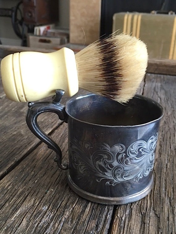 Antique Silver Plated Shaving Mug And Brush Homan MFG. Company