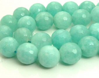 10mm Seafoam Green Jade Faceted Gemstone Beads - 15.5 Inch Strand - BF24