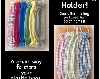 READY TO SHIP Plastic bag holders, storage for plastic shopping bags, kitchen towel bag holder tan red green blue yellow grey