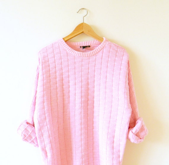 Bubblegum Pink Vintage Waffle Knit Sweater / Vintage Pastel