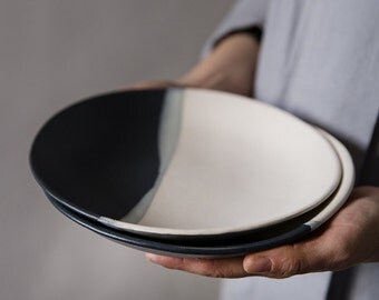 Ceramic plate, Modern matt Dessert plate, Black and white Stoneware plate, Black&white serving dish,Minimalist Fruit plate,Housewarming gift