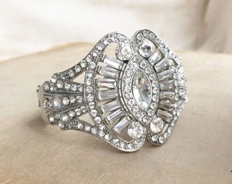 Art Deco bracelet, silver bracelet, art deco jewelry, art deco bridal bracelet, bridal bracelet cuff wedding silver EYE