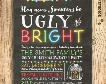 Ugly Christmas sweater invitation - Ugly sweater party invitation - Chalkboard ugly sweater invitation - Christmas party invite