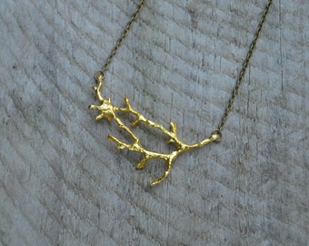 Simple gold twig necklace , Statement woodland jewelry , twig jewelry , gold branch necklace , branch jewelry