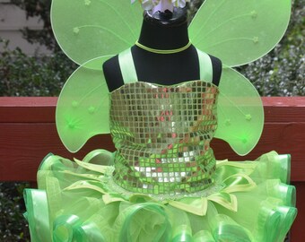 Tinkerbell Tink Fairy tutu dress costume with wings and hair bow