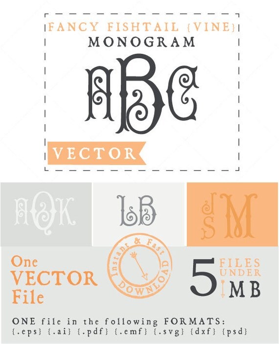 Download Fancy Fishtail Vine Monogram VECTOR Alphabet/Font: by Anamored