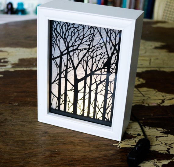 Handmade Papercut Forest Woodland Silhouette Lightbox