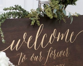 Welcome to Our Forever Wedding Sign - Large Wooden Wedding Welcome Sign - Rustic Wedding Welcome Sign - WS-224