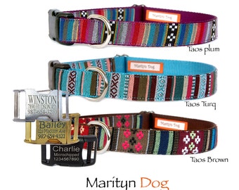 Dog collars Personalized dog collar Dog ID tag Engraved dog collar Aztec Tribal pet collar Boho Navajo embroidery dog collar Girl boy dog